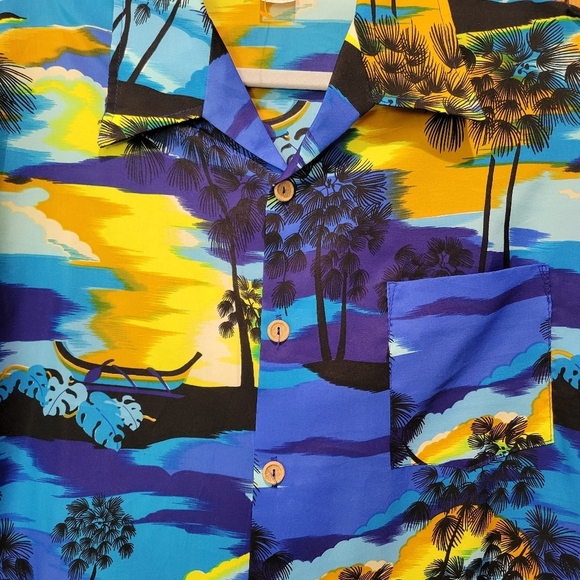 Islander Vibrant Blue and Yellow Hawaiian Shirt - Picture 3 of 9